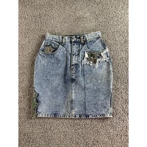 VINTAGE 90s American Dakota Blue Skirt Womens 7 Blue Denim Studded Grunge Rocker